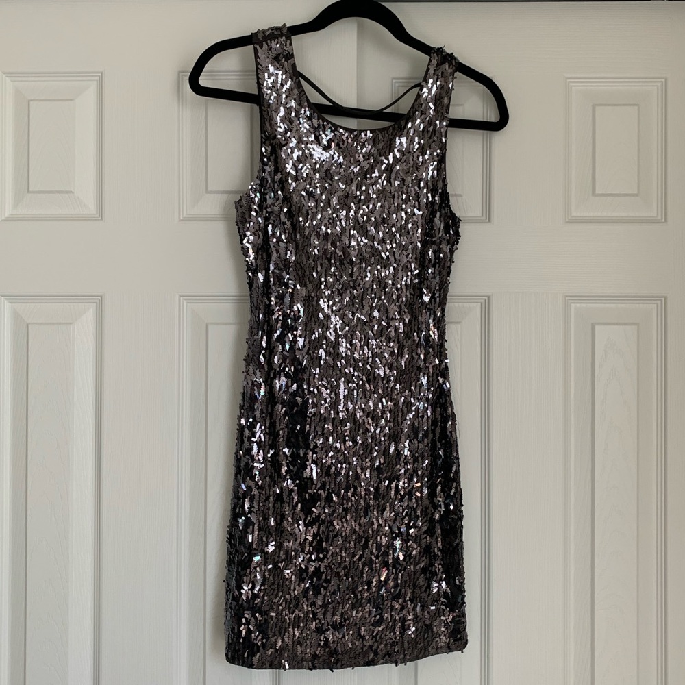 Express Sequin Mini Dress, Dark Grey